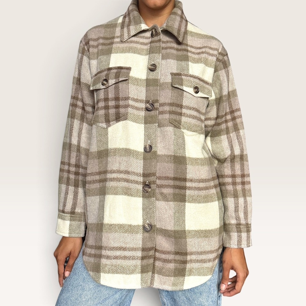 Joie Brown Plaid Button Down Shacket Medium Wool Blend Western Cottagecore
